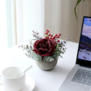 Rose in Pot Decor Potted Artificial Flowers Mini Plants Faux Flowers Indoor