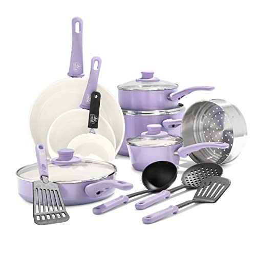GreenLife Soft Grip Healthy Ceramic Nonstick, Cookware Pots and Pans Set, 16 Pcs
