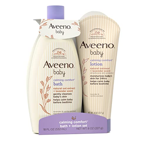 Aveeno Baby Calming Comfort Bath & Lotion Set, Night time Baby Skin Care Products