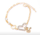 Heart Shape Charm Gold Plated Chain Link Bracelet with Crystal