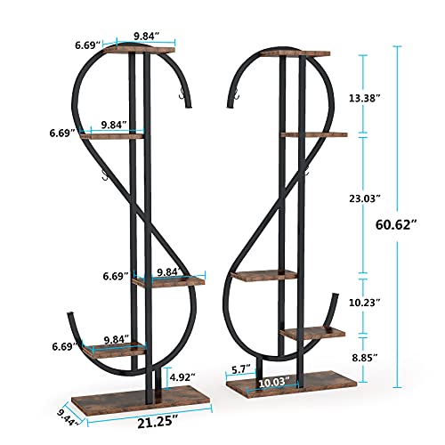 Tribesigns 5-Tier Indoor Plant Stand ,Creative Half Heart-Shaped Multiple Plant Stands for Indoor, Curved Metal Plant Shelf Rack with Hanging Hooks for Home Decor,Balcony(2 Packs)