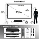 Projector Screen and Stand,Towond 150 inch Indoor Outdoor Projection Screen