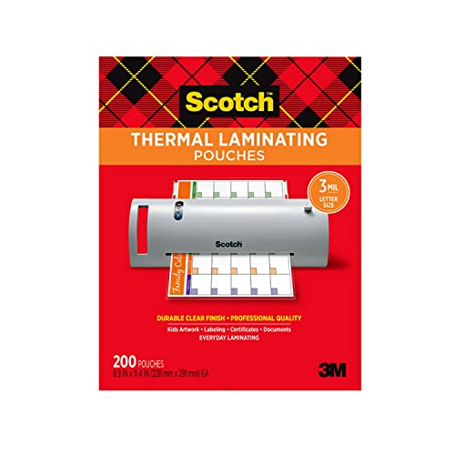 Thermal Laminating Pouches, 200-Pack, 8.9 x 11.4 Inches, Letter Size Sheets, Clear, 3-Mil
