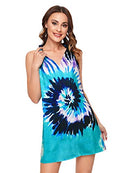 Romwe Women's Sleeveless V Neck Tie Dye Tunic Tops Casual Swing TeeShirt Dress