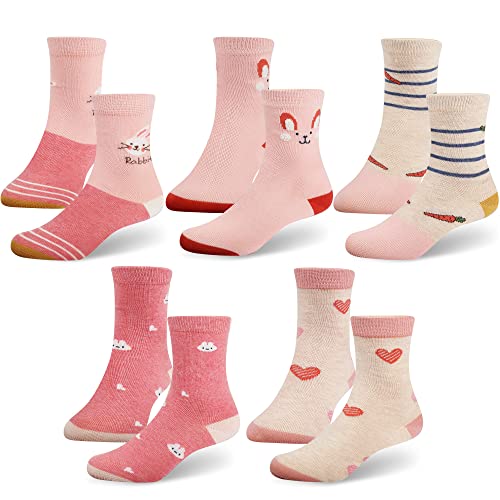 5 Pairs Little Big Girls Socks Cotton Soft Cute Kids Crew Socks