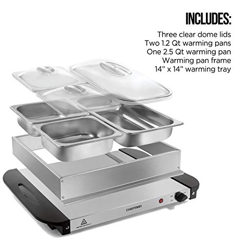 Electric Buffet Server + Warming Tray w/Adjustable Temperature & 3 Chafing Dishes