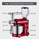 VIVOHOME 3 in 1 Multifunctional Stand Mixer with 6 Quart Stainless Steel Bowl, 650W 6-Speed Tilt-Head Meat Grinder Juice Blender, ETL Listed, Red