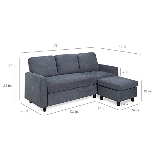Linen Sectional Sofa for Home, Apartment, Compact Spaces w/Chaise Lounge