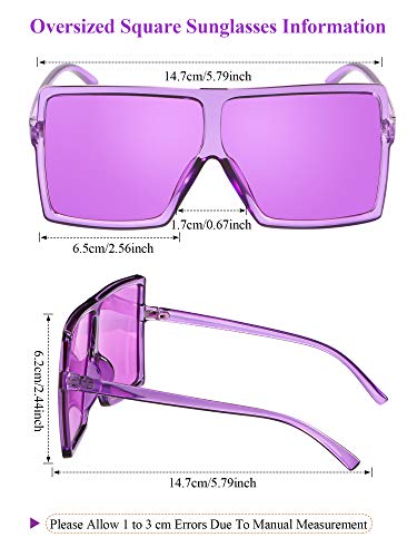 3 Piece Oversized Square Sunglasses Flat Top Fashion Shades Oversize Sunglasses (Yellow, Orange, Purple)