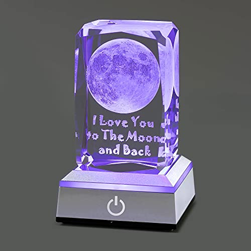 3D Moon Crystal with LED Colourful Light Base ,Christmas Gifts Funny Night Light