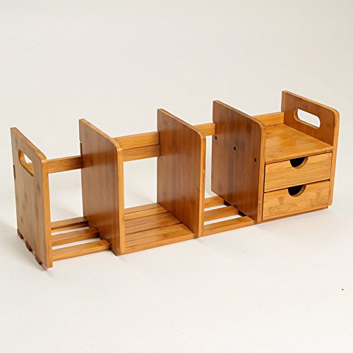 Natural Bamboo Desk Organizer with Extendable Storage and Two Drawers for Office