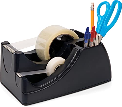 Recycled 2-in-1 Heavy Duty Tape Dispenser, 1" and 3" Cores, Black