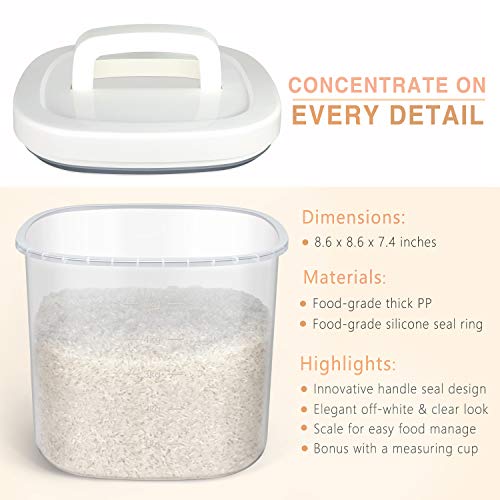 Rice Storage Container - 10 Lbs Airtight Cereal Container Bin with Measuring Cup