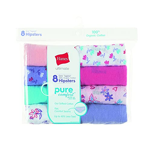 Hanes Girls' Ultimate 8-Pack Organic Cotton Hipster, Assorted, 12