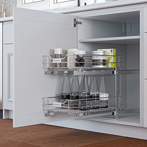 Pull Out Drawer Cabinet Organizer 2-Tier Slide Out Shelves for Optimal Kitchen Storage