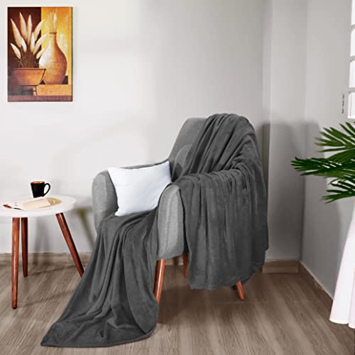 Fleece Blanket Queen Size Grey 300GSM Luxury Bed Blanket Anti-Static Fuzzy Soft Blanket