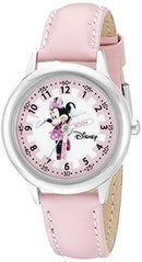 Minnie Mouse Time Teacher Stainless Steel Watch with Pink Leather Band