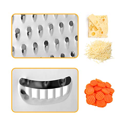 Kitchen Box Grater, Stainless Steel Grater - 6 Sides Stand Grater with Rubber Handle & Base
