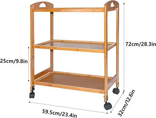 3-Tier Bamboo Kitchen Serving Cart Rolling Utility Storage Organizer Kitchen Trolley