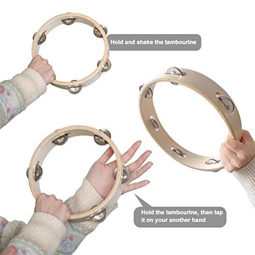 Adults Kids 3 Packs Wood Tambourine Hand Held Metal Jingles Percussion