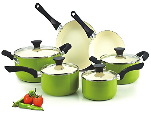 Cook N Home Ceramic Coating cookware Set, 10-Piece, Green