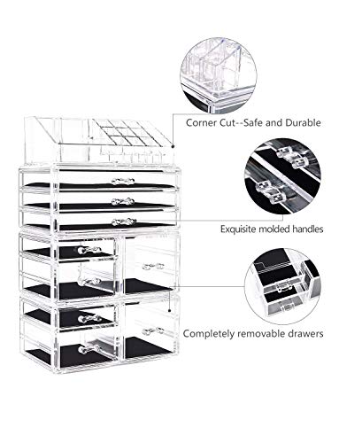 Makeup Organizer 4 Pieces Acrylic Makeup Storage Organizer Box with 9 Drawers