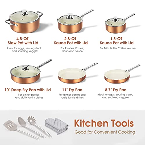 13-Piece Cookware Set Non-stick Ceramic Coating Cooking Set, Induction Pots Pans Set