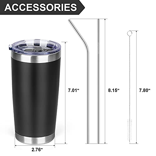 20oz Insulated Tumblers with Lids and Straws Stainless Steel Coffee Tumbler Cup Double