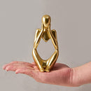 Gold Decor Thinker Statue Abstract Art Sculpture Set of 3 Golden Collectible Figurines