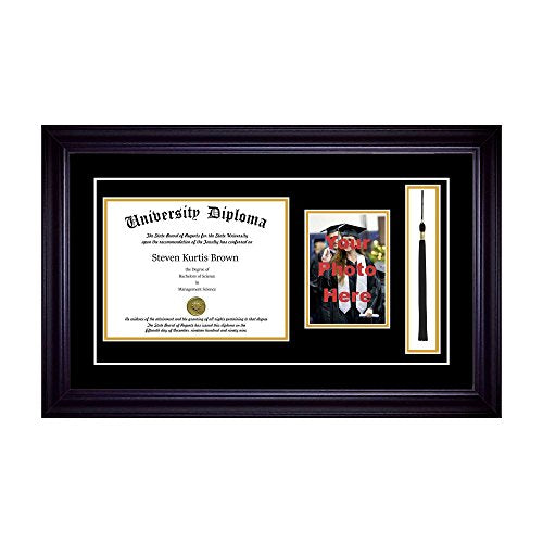 Single Diploma Frame with 5x7 Photo, Tassel and Matting for 14" x 11" Tall Diploma