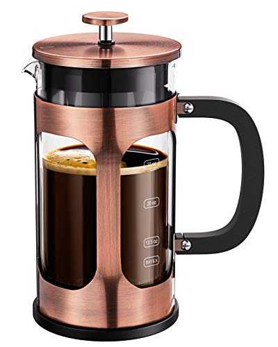 French Press Coffee Maker, Glass Classic Copper 304 Stainless Steel Coffee Press