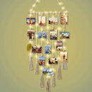 Hanging Photo Display Macrame Wall Hanging Photo Holder with 8 Modes USB Plug