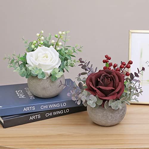 Rose in Pot Decor Potted Artificial Flowers Mini Plants Faux Flowers Indoor