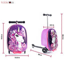 3-D Hardshell Ride On Suitcase Scooter for Kids - Cute Lightweight Kids Carry-On Luggage