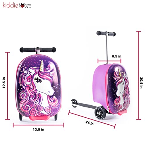 3-D Hardshell Ride On Suitcase Scooter for Kids - Cute Lightweight Kids Carry-On Luggage