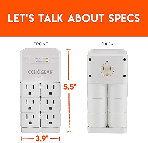 On-Wall Surge Protector with 6 Pivoting AC Outlets & 1080 Joules of Surge Protection