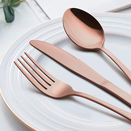 Copper Silverware Flatware Set, 20 Piece Stainless Steel Cutlery Set for 4