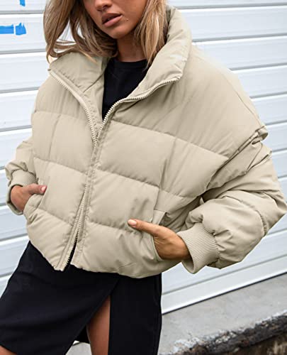 Women's Winter Cropped Puffer Jacket Oversized Zip-Up Quilted Puffy Short Down Coat