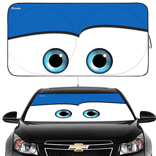 Gven Windshield Shade, Car Sun Shade for Front Windshield Funny Car Eyes