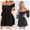 Womens Square Neck Dress Long Puff Sleeve A-Line Casual Short Mini Dress