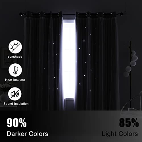 2 Panels Star Blackout Curtains for Girls Kids Baby Bedroom Window Curtain