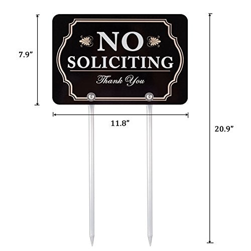 No Soliciting Sign for House,Yard Sign, 11.8" x 7.9", 14" Long Metal Stakes Included