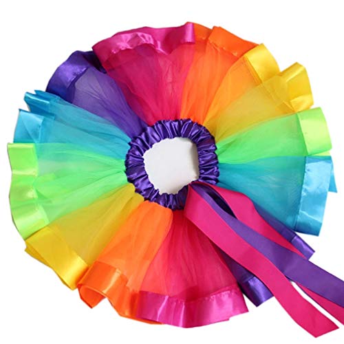 Layered Tulle Ballet Rainbow Tutu Skirt with Flower Headband