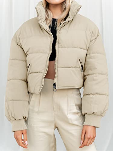 Women's Winter Cropped Puffer Jacket Oversized Zip-Up Quilted Puffy Short Down Coat