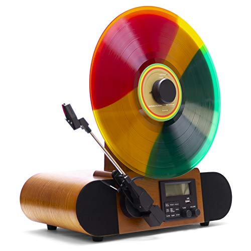 Vertical Vinyl Record Player with Bluetooth, FM Radio, Alarm