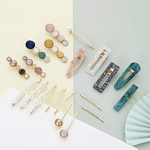 20 PCS Macaron Pearl Acrylic Resin Metal Fashion Hair Clips Set