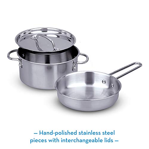 Stainless Steel Pots and Pans Pretend Play Kitchen Set for Kids (8 pcs)