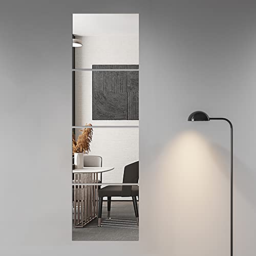 Glass Full Length Wall Mirror Tiles, 14'' x 12'' x 4PCS, Frameless Full Body Mirror