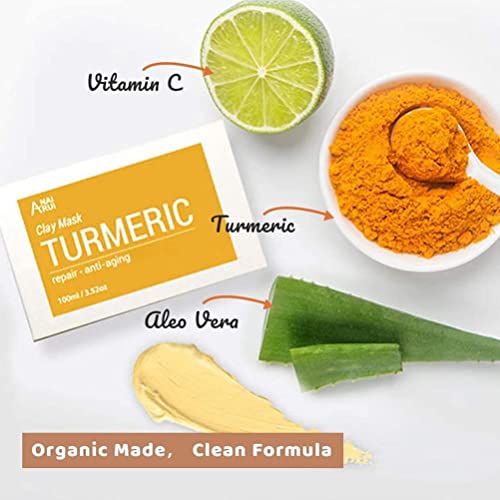 Turmeric Vitamin C Face Mask, Clay Facial Mask with Vitamin C E