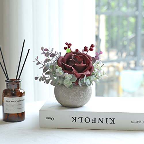 Rose in Pot Decor Potted Artificial Flowers Mini Plants Faux Flowers Indoor